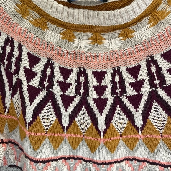 FDJ Tribal Fair Isle Crewneck Ribbed Sweater, Size S - Picture 8 of 10